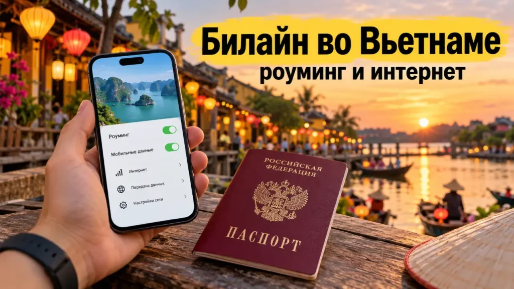 Билайн во Вьетнаме — роуминг, мобильный интернет и российский загранпаспорт на фоне города Хойан