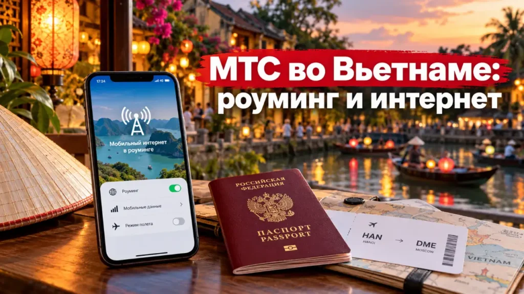 МТС во Вьетнаме — роуминг, мобильный интернет и смартфон на фоне вьетнамского города Хойан