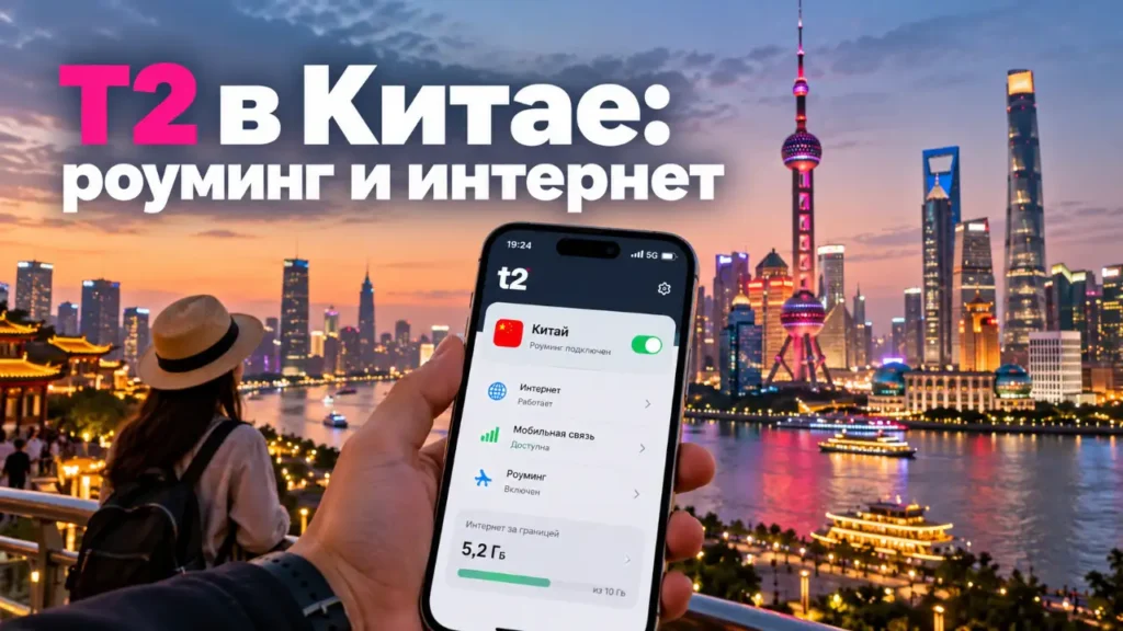 T2 (Tele2) в Китае — роуминг, мобильный интернет и настройки связи на смартфоне на фоне Шанхая